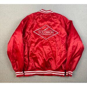 VTG Satin Bomber Jacket Men's Large Quilt Lined Red Snap Button Front 90s USA